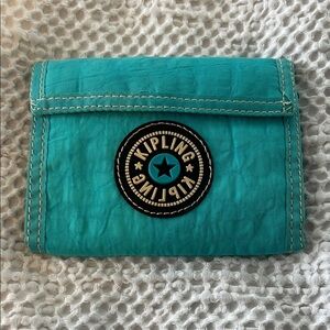 Kipling Teal Nylon Trifold Wallet with Logo Patch